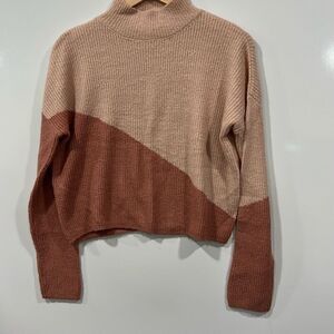 Planet gold color block pink soft crop sweater
